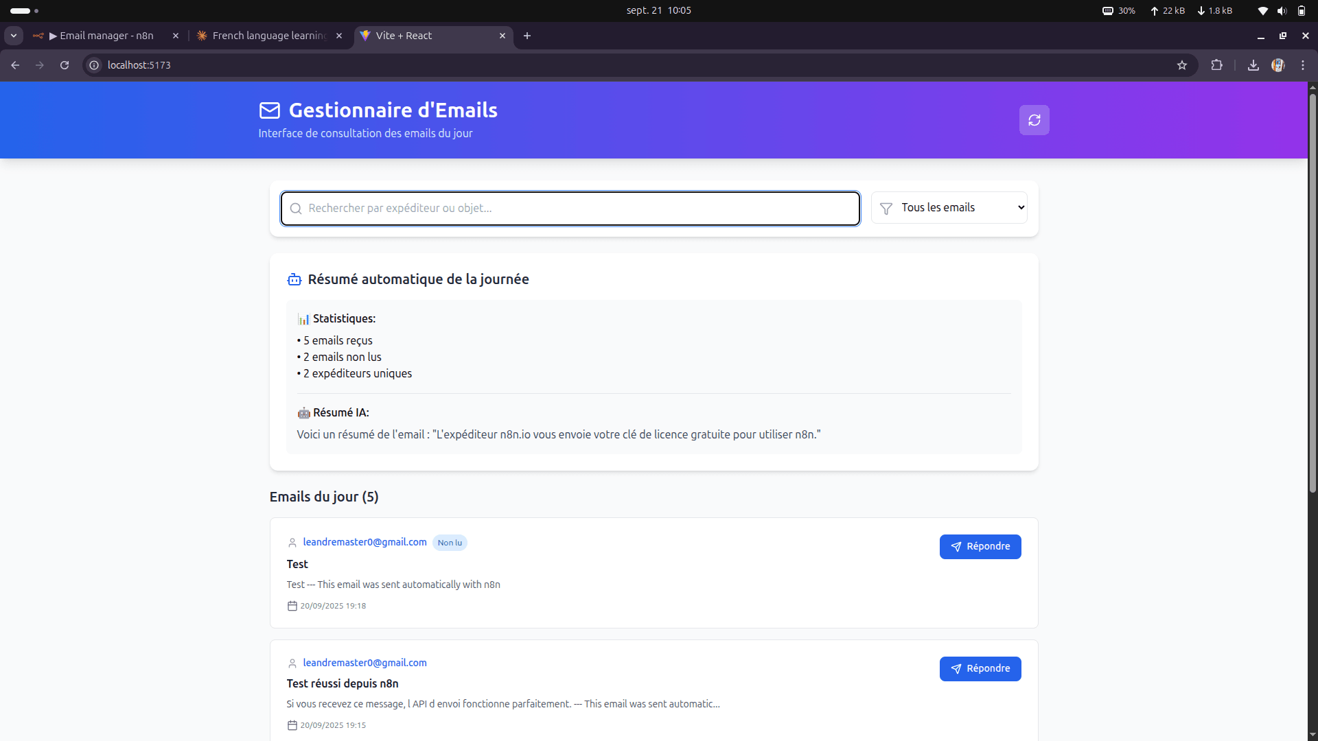 Email Manager - n8n & React